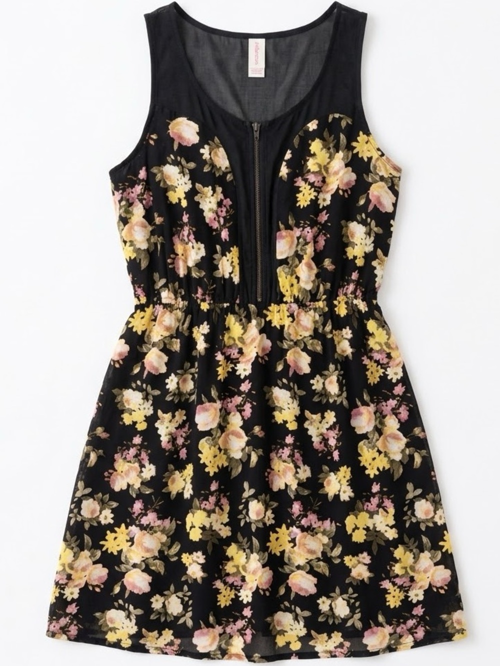 Xhilaration Black Floral Zip Front Sleeveless Mini Sundress Women’s Small